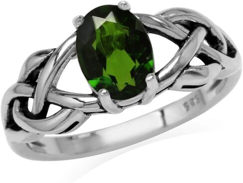Silvershake 1.15ct. Green Chrome Diopside 925 Sterling Silver Celtic Knot Solitaire Ring in Saudi Arabia