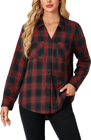 قمصان نسائية من Rooscier بأزرار سفلية أنيقة ومنقوشة وأكمام طويلة وياقة كاجوال وبلوزات فضفاضة غير رسمية in Kuwait