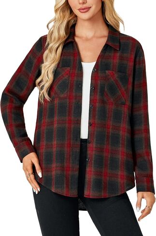 قمصان نسائية من Rooscier بأزرار سفلية أنيقة ومنقوشة وأكمام طويلة وياقة كاجوال وبلوزات فضفاضة غير رسمية in Kuwait