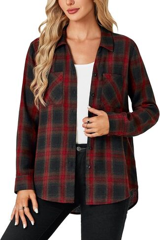 قمصان نسائية من Rooscier بأزرار سفلية أنيقة ومنقوشة وأكمام طويلة وياقة كاجوال وبلوزات فضفاضة غير رسمية in Kuwait