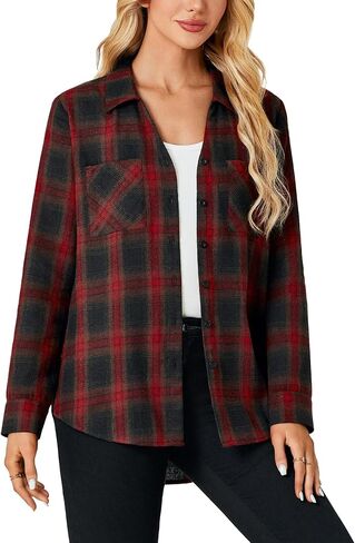 قمصان نسائية من Rooscier بأزرار سفلية أنيقة ومنقوشة وأكمام طويلة وياقة كاجوال وبلوزات فضفاضة غير رسمية in Kuwait