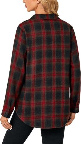 قمصان نسائية من Rooscier بأزرار سفلية أنيقة ومنقوشة وأكمام طويلة وياقة كاجوال وبلوزات فضفاضة غير رسمية in Kuwait