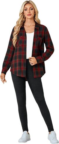 قمصان نسائية من Rooscier بأزرار سفلية أنيقة ومنقوشة وأكمام طويلة وياقة كاجوال وبلوزات فضفاضة غير رسمية in Kuwait