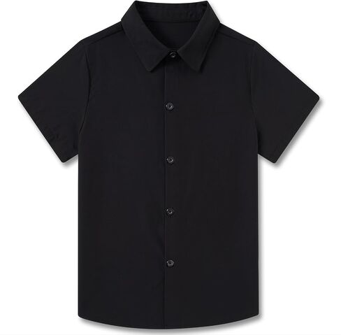Funnycokid Boys Button Down Shirts Short Sleeve Dress Shirt Solid Formal Uniform 2-10 Years in Kuwait