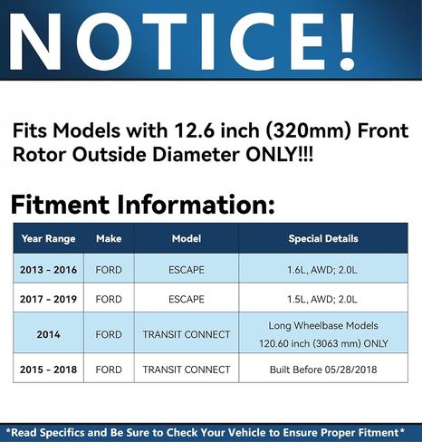 Detroit Axle - Front Brake Kit for Ford 2013-2019 Escape 2014-2018 Ford Transit Connect Disc Brake Rotors Ceramic Brakes Pads Replacement: 12.6" inch Rotors in Saudi Arabia