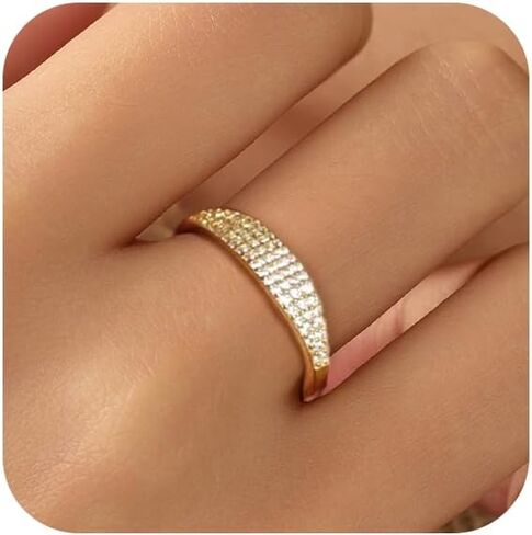 14K Gold Plated Slim Signet Ring للنساء ، 925 Sterling Silver Cubic Zirconia Eternity Ring القابلة للتكديس لأم هدايا التخرج من مجوهرات الزفاف الحجم 6-8 مجوهرات الزفاف in Kuwait