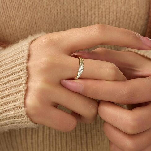 14K Gold Plated Slim Signet Ring للنساء ، 925 Sterling Silver Cubic Zirconia Eternity Ring القابلة للتكديس لأم هدايا التخرج من مجوهرات الزفاف الحجم 6-8 مجوهرات الزفاف in Kuwait