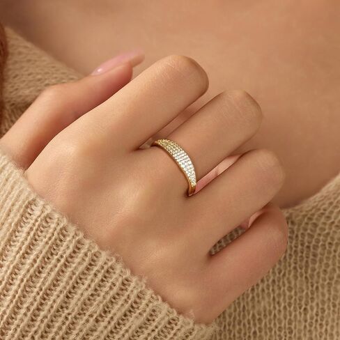 14K Gold Plated Slim Signet Ring للنساء ، 925 Sterling Silver Cubic Zirconia Eternity Ring القابلة للتكديس لأم هدايا التخرج من مجوهرات الزفاف الحجم 6-8 مجوهرات الزفاف in Kuwait