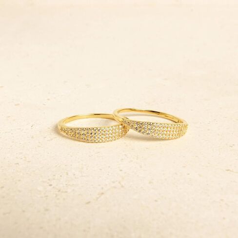 14K Gold Plated Slim Signet Ring للنساء ، 925 Sterling Silver Cubic Zirconia Eternity Ring القابلة للتكديس لأم هدايا التخرج من مجوهرات الزفاف الحجم 6-8 مجوهرات الزفاف in Kuwait