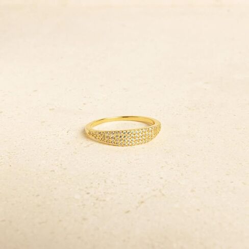 14K Gold Plated Slim Signet Ring للنساء ، 925 Sterling Silver Cubic Zirconia Eternity Ring القابلة للتكديس لأم هدايا التخرج من مجوهرات الزفاف الحجم 6-8 مجوهرات الزفاف in Kuwait