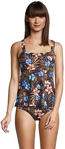 Lands' End Womens Chlorine Resistant Flutter Scoopneck Tankini Top Deep Sea Navy Tropic Palm Regular Medium in Saudi Arabia