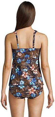 Lands' End Womens Chlorine Resistant Flutter Scoopneck Tankini Top Deep Sea Navy Tropic Palm Regular Medium in Saudi Arabia