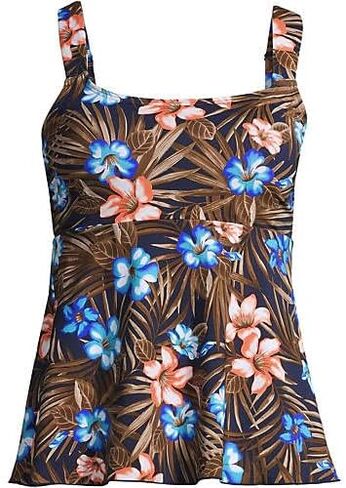 Lands' End Womens Chlorine Resistant Flutter Scoopneck Tankini Top Deep Sea Navy Tropic Palm Regular Medium in Saudi Arabia