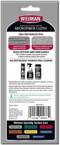 Weiman Microfiber Cloth for Stainless Steel - Safely Traps and Removes Dirt, Oil and Grime to Protect From Scratches 1.40" x 3.56" in Saudi Arabia
