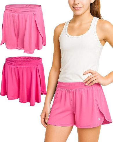 شورتات الدلفين الفاتحة لـ RBX Girls - 2 Pack Athletic Performance Shorts Flutter Flutter Flutter for Girls (الأحجام: 4-16) in Kuwait
