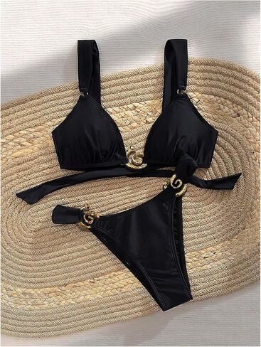 OYOANGLE Women's 2 Piece Triangle Bikini Set Ring Linked High Cut Bathing Suits Swimwear in Saudi Arabia