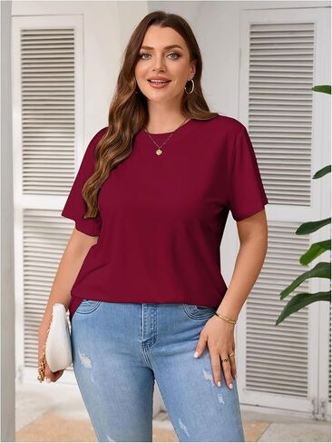 WDIRARA Women's Plus Size Cut Out Back T Shirt Short Sleeve Tops Round Neck Ripped Tee in Kuwait