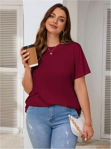 WDIRARA Women's Plus Size Cut Out Back T Shirt Short Sleeve Tops Round Neck Ripped Tee in Kuwait