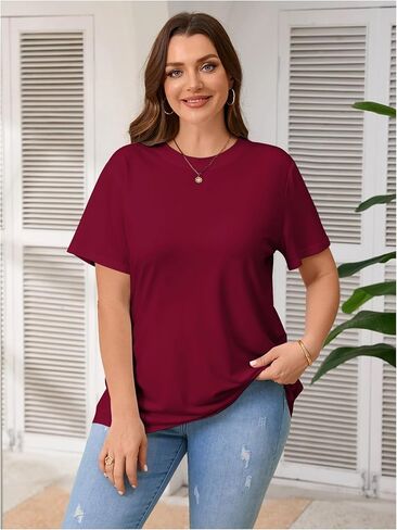 WDIRARA Women's Plus Size Cut Out Back T Shirt Short Sleeve Tops Round Neck Ripped Tee in Kuwait