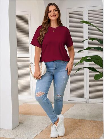 WDIRARA Women's Plus Size Cut Out Back T Shirt Short Sleeve Tops Round Neck Ripped Tee in Kuwait