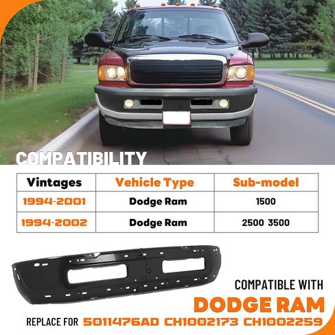 الوفير الأمامي Kuafu متوافق مع 1994-2001 Dodge Ram 1500 ، 1994-2002 Dodge Ram 2500 3500 استبدال لـ CH1002173 ، CH1002259 ، 5011476AD BUMPER BAR in Kuwait