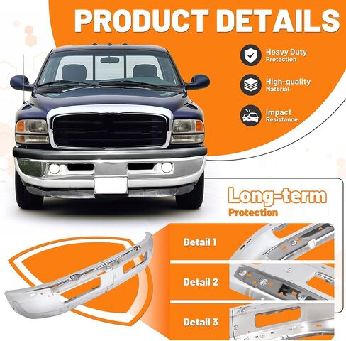 KUAFU Front Bumper Compatible with 1994-2001 Dodge Ram 1500, 1994-2002 Dodge Ram 2500 3500 Replacement for CH1002173, CH1002259, 5011476AD Bumper Face Bar Steel Black 2PCS in Saudi Arabia