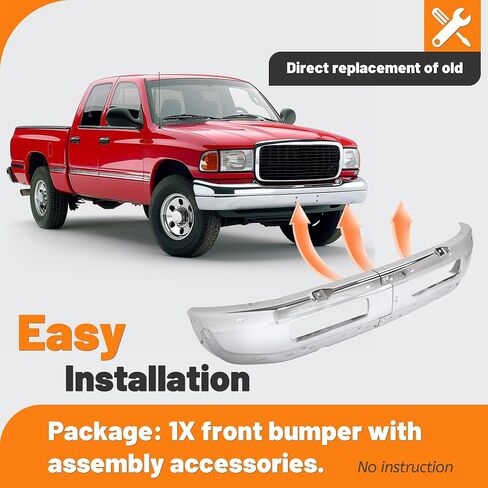 KUAFU Front Bumper Compatible with 1994-2001 Dodge Ram 1500, 1994-2002 Dodge Ram 2500 3500 Replacement for CH1002173, CH1002259, 5011476AD Bumper Face Bar Steel Black 2PCS in Saudi Arabia