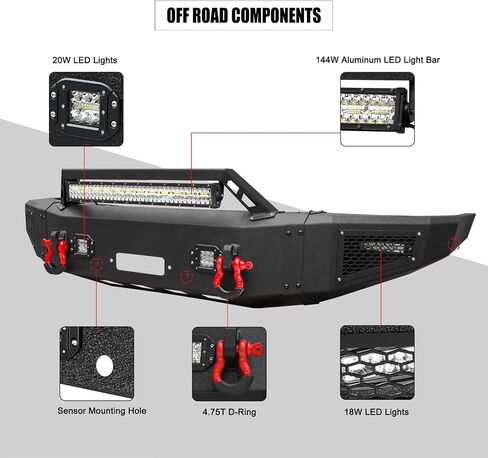 Front Bumper Compatible with 2017 2018 2019 2020 2021 2022 F250 F350 F450 with Winch Plate, LED Lights, and D-rings in Kuwait
