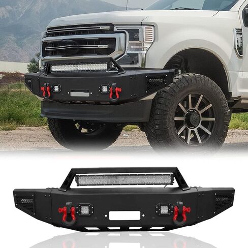 Front Bumper Compatible with 2017 2018 2019 2020 2021 2022 F250 F350 F450 with Winch Plate, LED Lights, and D-rings in Kuwait