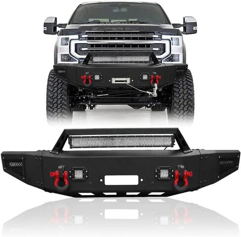 Front Bumper Compatible with 2017 2018 2019 2020 2021 2022 F250 F350 F450 with Winch Plate, LED Lights, and D-rings in Kuwait