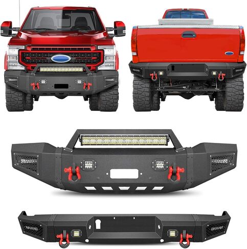 Front Bumper Compatible with 2017 2018 2019 2020 2021 2022 F250 F350 F450 with Winch Plate, LED Lights, and D-rings in Kuwait