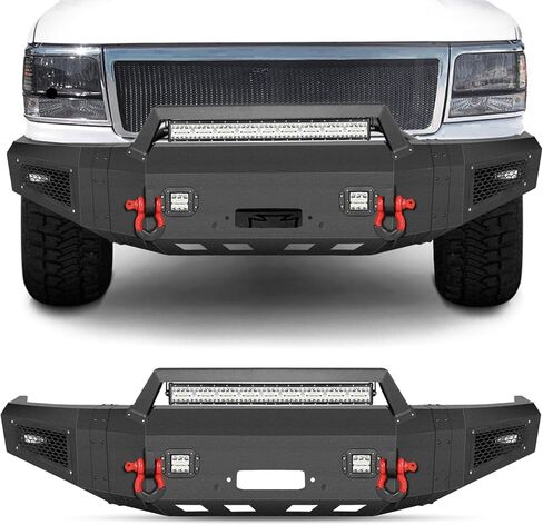 Front Bumper Compatible with 2017 2018 2019 2020 2021 2022 F250 F350 F450 with Winch Plate, LED Lights, and D-rings in Kuwait