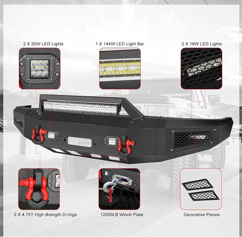 Front Bumper Compatible with 2017 2018 2019 2020 2021 2022 F250 F350 F450 with Winch Plate, LED Lights, and D-rings in Kuwait
