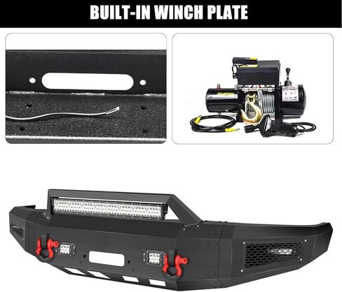Front Bumper Compatible with 2017 2018 2019 2020 2021 2022 F250 F350 F450 with Winch Plate, LED Lights, and D-rings in Kuwait