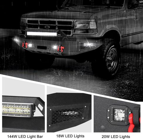 Front Bumper Compatible with 2017 2018 2019 2020 2021 2022 F250 F350 F450 with Winch Plate, LED Lights, and D-rings in Kuwait