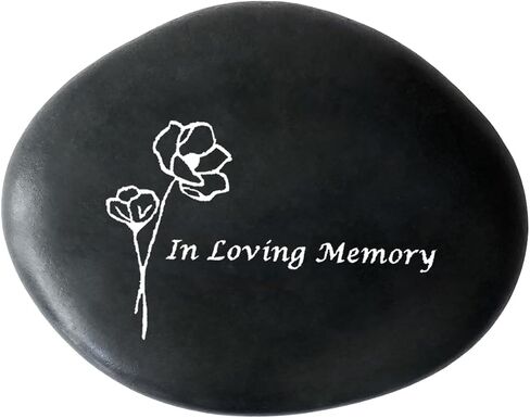 Memorial Stone - in Loving Memory Natural Black Pebble for Grave Sites, Memorial Décor Sympathy Gifts for Loss of Loved One (Poppy) in Kuwait