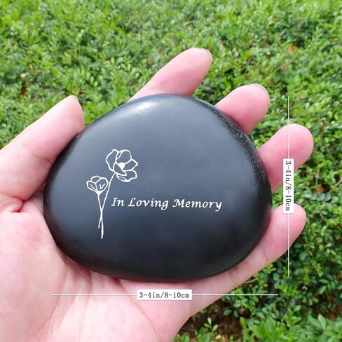 Memorial Stone - in Loving Memory Natural Black Pebble for Grave Sites, Memorial Décor Sympathy Gifts for Loss of Loved One (Poppy) in Kuwait