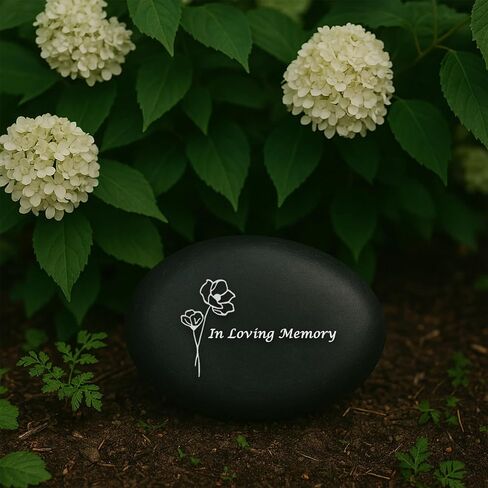 Memorial Stone - in Loving Memory Natural Black Pebble for Grave Sites, Memorial Décor Sympathy Gifts for Loss of Loved One (Poppy) in Kuwait