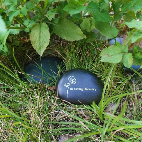 Memorial Stone - in Loving Memory Natural Black Pebble for Grave Sites, Memorial Décor Sympathy Gifts for Loss of Loved One (Poppy) in Kuwait
