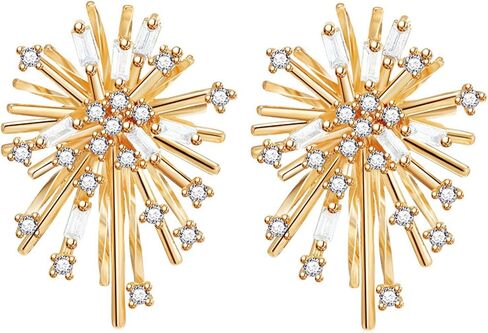 Gold Plated Firework Stud Earrings Unique Statement Irregular Fireworks Star Starburst Chandelier Chic Rhinestone Cubic Zirconia Small Earrings for Women Birthday Holiday Trendy Jewelry Gifts in Saudi Arabia