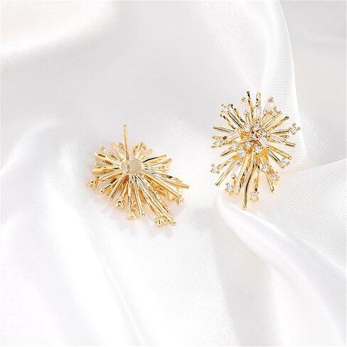 Gold Plated Firework Stud Earrings Unique Statement Irregular Fireworks Star Starburst Chandelier Chic Rhinestone Cubic Zirconia Small Earrings for Women Birthday Holiday Trendy Jewelry Gifts in Saudi Arabia