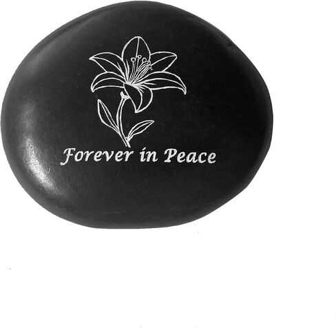 Memorial Stone - in Loving Memory Natural Black Pebble for Grave Sites, Memorial Décor Sympathy Gifts for Loss of Loved One (Poppy) in Kuwait