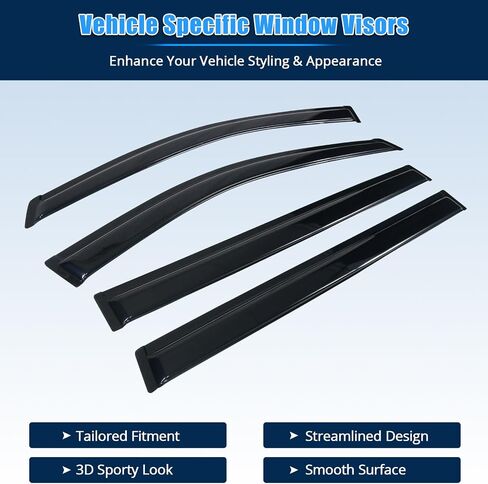 FreeMotor802 Tape-on Window Deflectors متوافقة مع 2004-2010 Toyota Sienna ، أقنعة أحواض المطر الجانبية المنحرفون في الرياح تنفيس الأوساط in Saudi Arabia