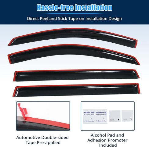 FreeMotor802 Tape-on Window Deflectors متوافقة مع 2004-2010 Toyota Sienna ، أقنعة أحواض المطر الجانبية المنحرفون في الرياح تنفيس الأوساط in Saudi Arabia
