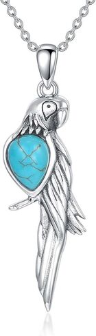 Vintage Owl/Parrot/Turtle/Phoenix with Genuine Turquoise Necklace 925 Sterling Silver Animal with Green Turquoise Pendant Necklace with 18+2 inch Chain for Women Gifts in Kuwait