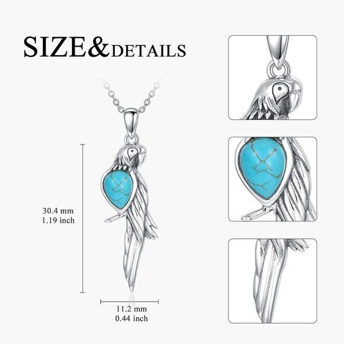 Vintage Owl/Parrot/Turtle/Phoenix with Genuine Turquoise Necklace 925 Sterling Silver Animal with Green Turquoise Pendant Necklace with 18+2 inch Chain for Women Gifts in Kuwait