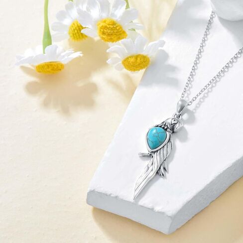 Vintage Owl/Parrot/Turtle/Phoenix with Genuine Turquoise Necklace 925 Sterling Silver Animal with Green Turquoise Pendant Necklace with 18+2 inch Chain for Women Gifts in Kuwait