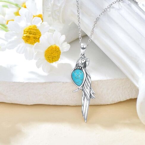 Vintage Owl/Parrot/Turtle/Phoenix with Genuine Turquoise Necklace 925 Sterling Silver Animal with Green Turquoise Pendant Necklace with 18+2 inch Chain for Women Gifts in Kuwait