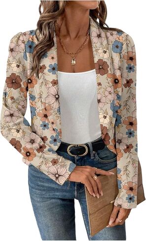 SweatyRocks Women's Lapel Floral Print Blazer Long Sleeve Draped Open Front Jacket in Kuwait