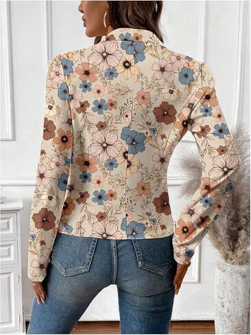 SweatyRocks Women's Lapel Floral Print Blazer Long Sleeve Draped Open Front Jacket in Kuwait
